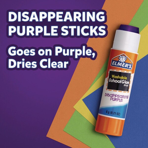 Elmers Disappearing Purple School Glue Stick, 0.21 oz, Dries Clear, 8PK - E1591/E1560