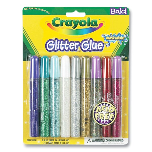 Crayola Washable Glitter Glue, 0.35 oz, Assorted Colors, 9PK - 69-3527