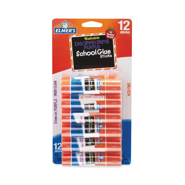 Elmers Disappearing Purple School Glue Stick, 0.21 oz, Dries Clear, 12PK - E1559