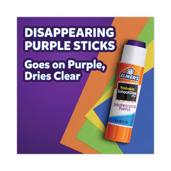 Elmers Disappearing Purple School Glue Stick, 0.21 oz, Dries Clear, 12PK - E1559