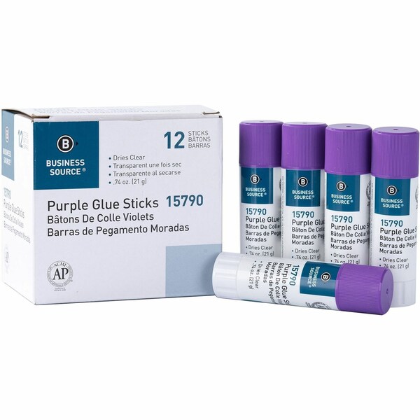 Business Source Glue Sticks, 0.74 oz, Purple - BSN15790