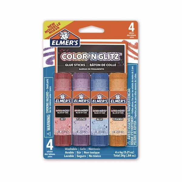 Elmers Glitter Glue Sticks, 0.21 oz, Applies Assorted Colors, Dries Clear Glitter, 4PK - 2197114