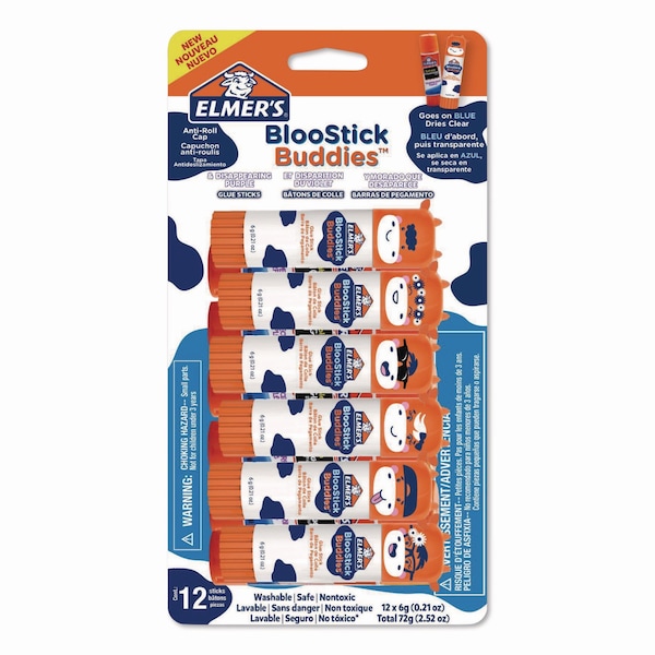 Elmers BlooStick Buddies and Disappearing Purple Glue Stick Combo Pack, 0.21 oz, Dries Clear, 12PK - 2213736