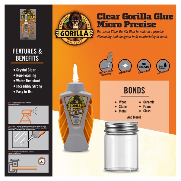 Gorilla Glue Gorilla Micro Precise High Strength Hybrid Adhesive Clear Glue 5 gm - 103616