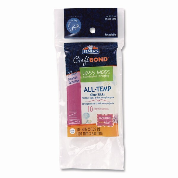 Elmers Craftbond Less Mess All-Temp Glue Sticks, Mini, 0.27 x 4, Dries Clear, 10PK - E6054