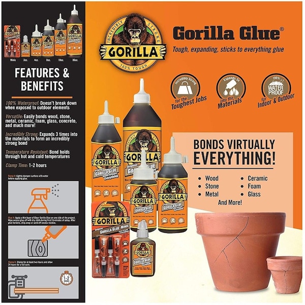 Gorilla Glue Spray Adhesive, Clear, 24 hr Full Cure, 12 oz, Aerosol Can - 5003601