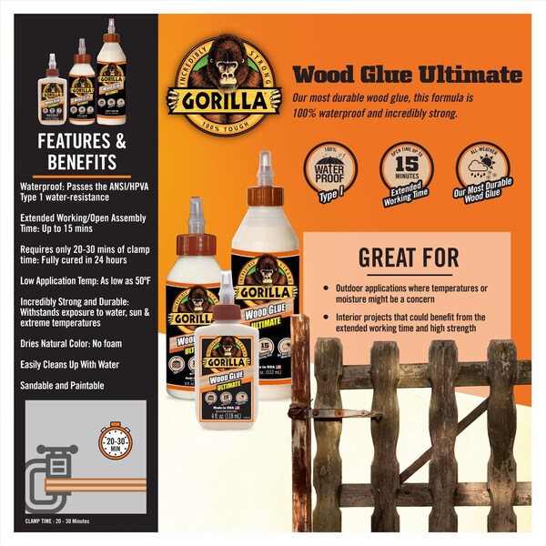 Gorilla Glue Gorilla Extra Strength Natural Wood Glue 18 oz - 104406