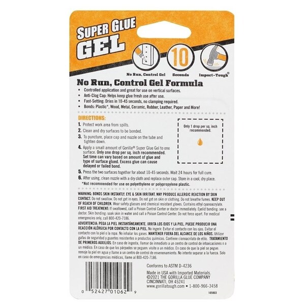 Gorilla Glue GLUE SUPER GEL 3GM TUBE - 105809