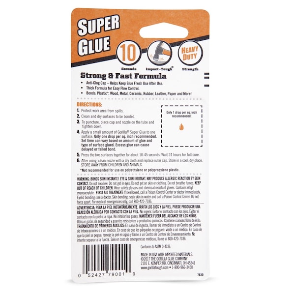 Gorilla Glue Gorilla High Strength Glue Clear Super Glue 3 gm - 7900102