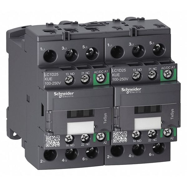 Contactor magnético IEC de Schneider Electric, 3 polos, 100 a 250 V CA/CD, 25 A, Reversión: Sí - LC2D25KUE