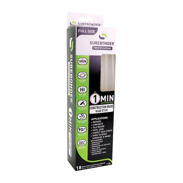 Surebonder Surebonder .41 in. D X 10 in. L 1 Minute 1 Minute Construction Grade Glue Sticks Clear 18 pk - CG-1R10T