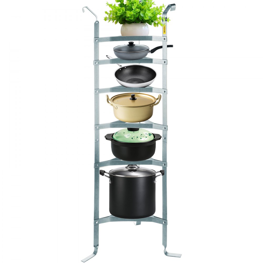 VEVOR 6-Tier Cookware Stand, Carbon Steel Multi-Layer Pot Rack, 61-inch Cookware Shelf, Satin Nickel Cookware Storage Tower, Unassembled Kitchen Corner Shelf Rack for Pans, Pots, and Baskets Storage - JSLSCJSNJDNS61Z9IV0