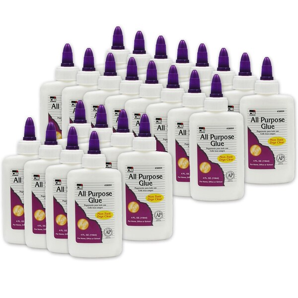 Charles Leonard All Purpose Glue, White/Clear, 1.25 oz, 24 PK - 38004