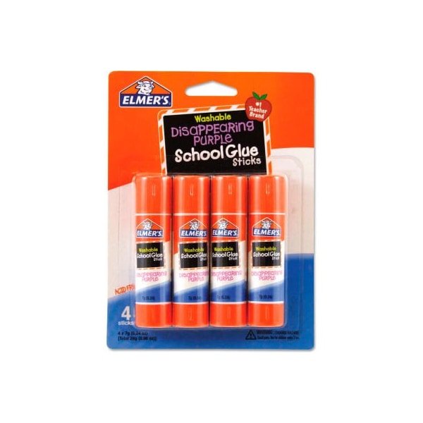 Elmers Elmer's Washable School Glue Sticks, Disappearing Purple, 4/Pack - E543