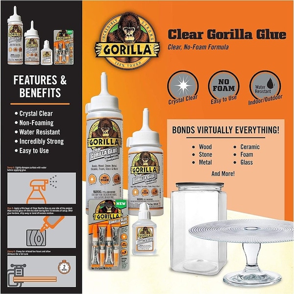Gorilla Glue Hot Melt Adhesive, Amber, 24 hr Full Cure, 3.75 oz, Bottle - 4537502