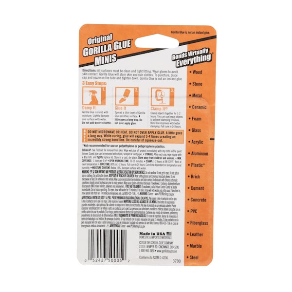 Gorilla Glue All Purpose Glue, Tan, 0.11 oz, Tube - 5000503