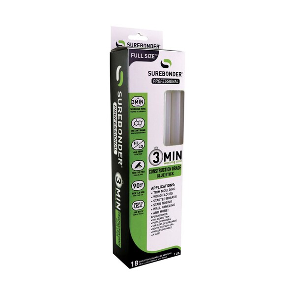 Surebonder Surebonder .41 in. D X 10 in. L 3 Minute 3 Minute Construction Grade Glue Sticks Clear 18 pk - CG-3R10T