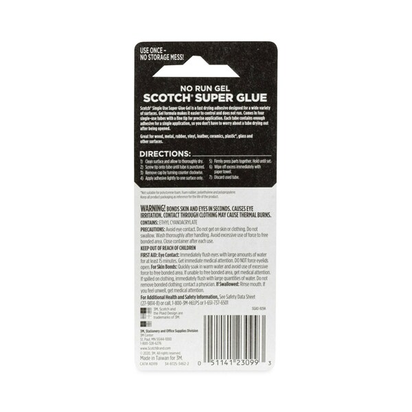 Scotch Single Use Super Glue No-Run Gel, 0.02 oz, Dries Clear, 4PK - AD119