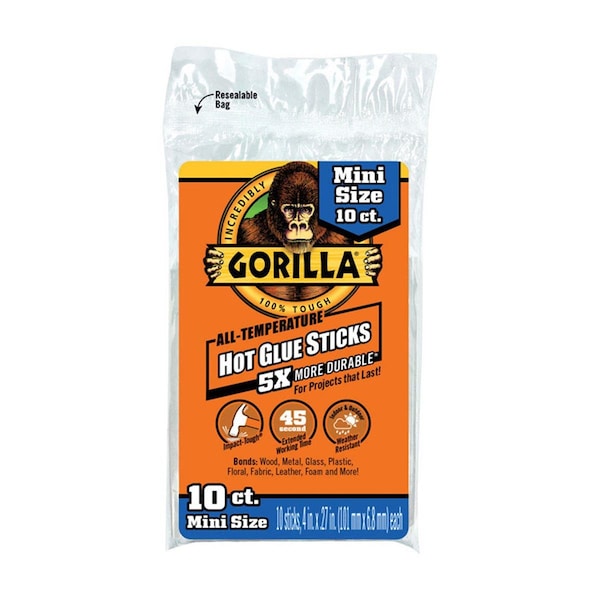 Gorilla Glue Gorilla  0.27 in. Dia. x 4 in. All Purpose Mini Glue Sticks, Clear, 10PK - GO5556
