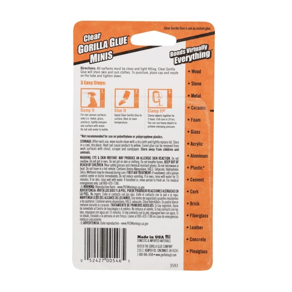 Gorilla Glue Gorilla High Strength Glue Clear All Purpose Adhesive 4 pk - 4541702