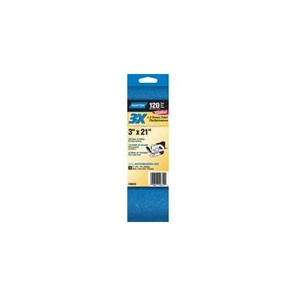 Norton Co Sanding Belt, 3 in W, 21 in L, 120 Grit, Fine, Zirconia Aluminum Abrasive - 49610