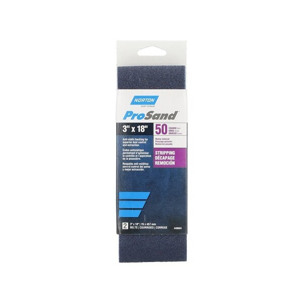 Norton Co 0 Sanding Belt, 3 in W, 18 in L, 50 Grit, Coarse, Zirconia Aluminum Abrasive - 2231
