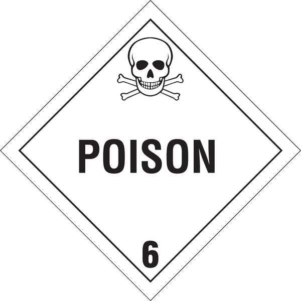 Brady DOT Container Placard, Poison 6, B-946 Pressure Sensitive Vinyl, 10-3/4" W x 10-3/4" H - 60436