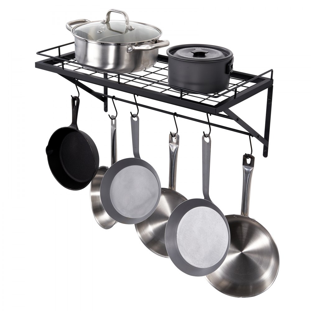 VEVOR Pot Rack Wall Mounted, 24 inch Pot and Pan Hanging Rack, Pot and Pan Hanger with 12 S Hooks, 55 lbs Loading Weight, Ideal for Pans, Utensils, Cookware in Kitchen - BGSGJYC24CKS6B3JQV0