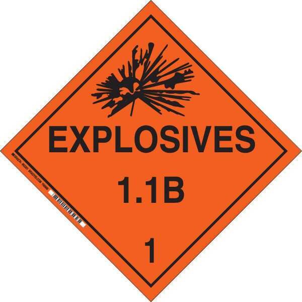 Brady DOT Container Placard, Explosives 1.1B 1, B-120 Premium Fiberglass, 10-3/4" W x 10-3/4" H - 63336