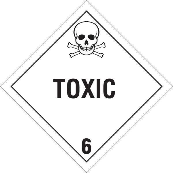 Brady DOT Container Placard, TOXIC 6, B-946 Pressure Sensitive Vinyl, 10-3/4" W x 10-3/4" H - 60435