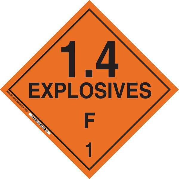 Brady DOT Container Placard, 1.4 Explosives F 1, B-101 Polycoated Tagstock, 10-3/4" W x 10-3/4" H - 63400