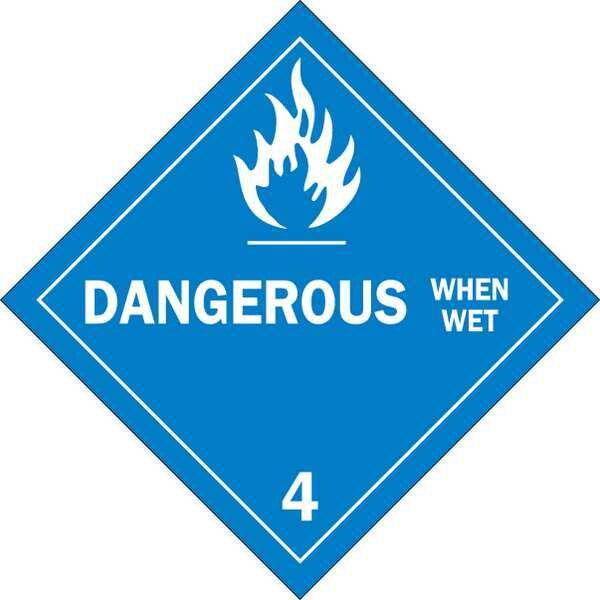 Brady DOT Container Placard, Dangerous When Wet, B-946 Pressure Sensitive Vinyl, 10-3/4" W x 10-3/4" H - 63414