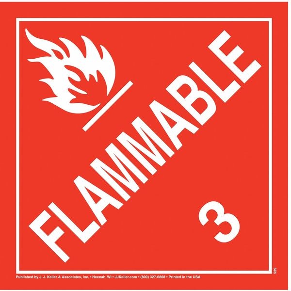 Jj Keller DOT Container Placard, Flammable, Polystyrene, 10-3/4" W x 10-3/4" H - 529