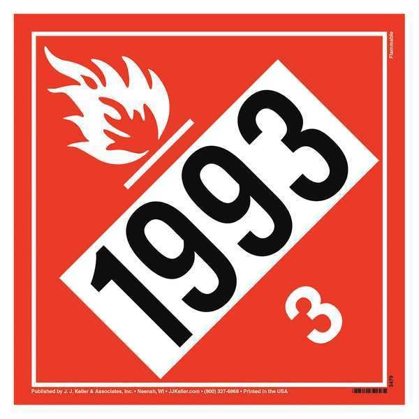 Jj Keller DOT Container Placard, Flammable Liquid UN1993, Vinyl, 10-3/4" W x 1/32" H - 3479