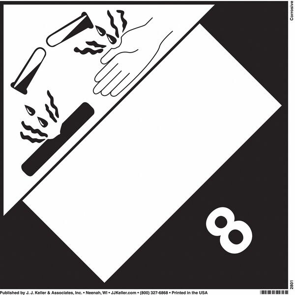 Jj Keller DOT Container Placard, Corrosive (Blank UN), Vinyl, 10-3/4" W x 10-3/4" H - 2801