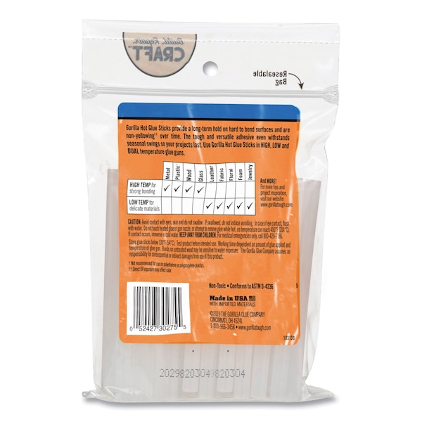 Gorilla Glue Mini Hot Glue Sticks, 0.27 in. dia x 4 in., Dries Clear, 75PK - 3027502