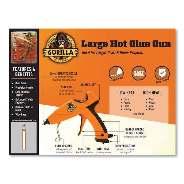 Gorilla Glue Dual Temp Hot Glue Gun, Orange/Black - 100424
