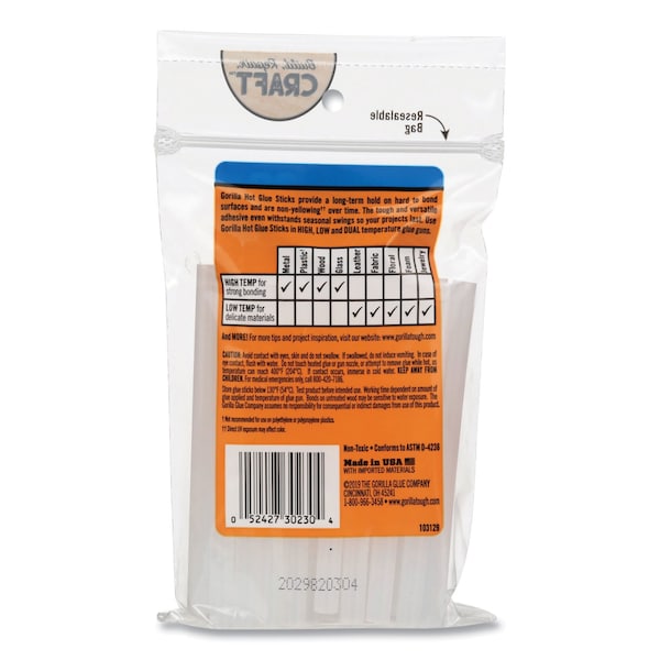 Gorilla Glue Mini Hot Glue Sticks, 0.27in dia x 4in, Dries Clear, 30PK - 3023003