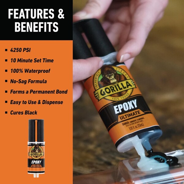 Gorilla Glue Epoxy Ultimate, 0.85 oz Syringe, Dries Black - 113442