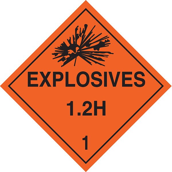 Brady DOT Container Placard, Explosives 1.2H 1, B-120 Premium Fiberglass, 10-3/4" W x 10-3/4" H - 63350