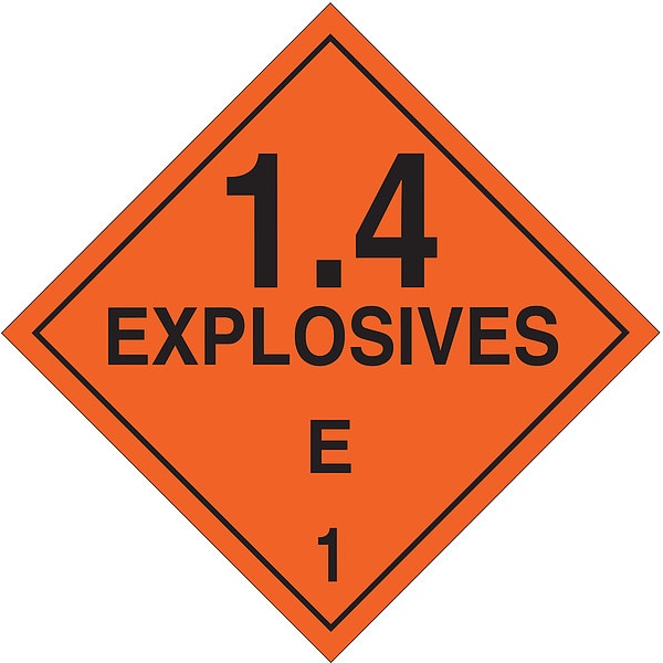 Brady DOT Container Placard, 1.4 Explosives E 1, B-101 Polycoated Tagstock, 10-3/4" W x 10-3/4" H - 63399