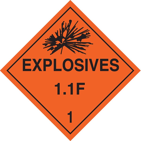 Brady DOT Container Placard, Explosives 1.1F 1, B-101 Polycoated Tagstock, 10-3/4" W x 10-3/4" H - 63375