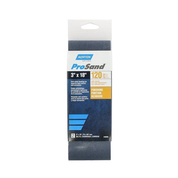 Norton Co 0 Sanding Belt, 3 in W, 18 in L, 120 Grit, Fine, Zirconia Aluminum Abrasive - 2229