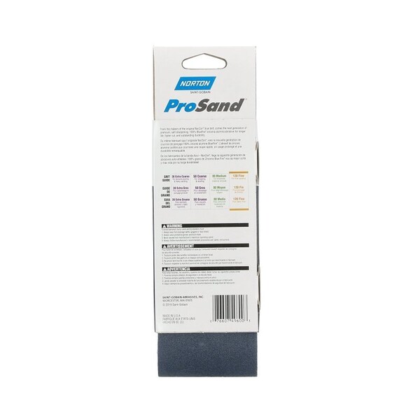Norton Co 0 Sanding Belt, 3 in W, 18 in L, 120 Grit, Fine, Zirconia Aluminum Abrasive - 2229