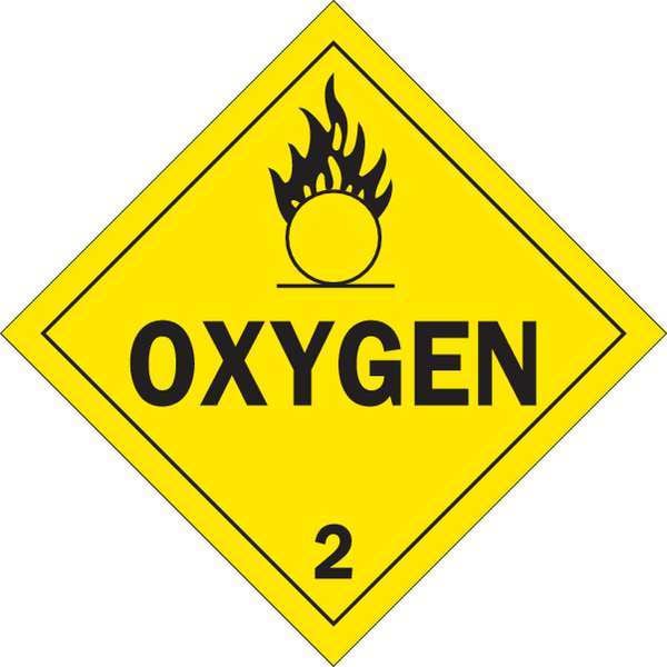 Brady DOT Container Placard, Oxygen, B-120 Premium Fiberglass, 10-3/4" W x 10-3/4" H - 63436