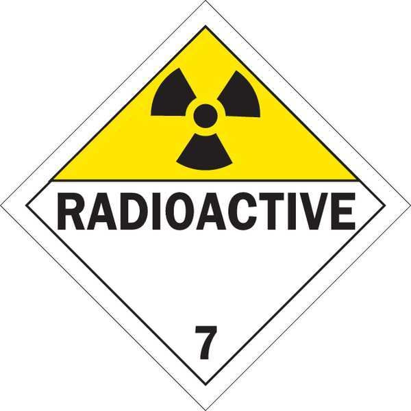 Brady DOT Container Placard, Radioactive, B-946 Pressure Sensitive Vinyl, 10-3/4" W x 10-3/4" H - 63419