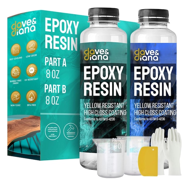 Dave & Diana Crystal Clear Epoxy Resin 8oz, Includes 8oz Each of Epoxy Resin A and Epoxy Hardener - OCEPR16