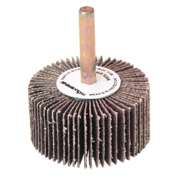 Weiler 2" x 1" x 60AO Wolverine Coated Abrasive Flap Wheel, 1/4" Stem - 30723