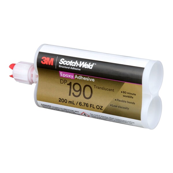 3M Hot Melt Adhesive, DP190 Series, White, Dual-Cartridge, 12 PK, 1:01 Mix Ratio, 12 hr Functional Cure - 190
