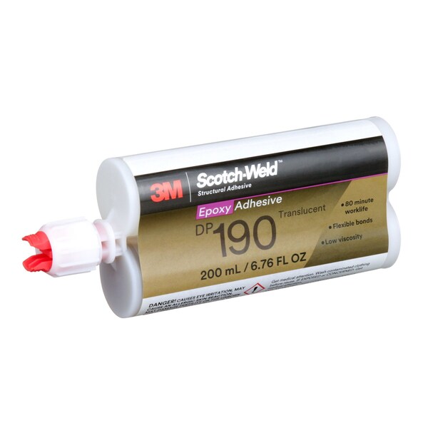 3M Hot Melt Adhesive, DP190 Series, White, Dual-Cartridge, 12 PK, 1:01 Mix Ratio, 12 hr Functional Cure - 190
